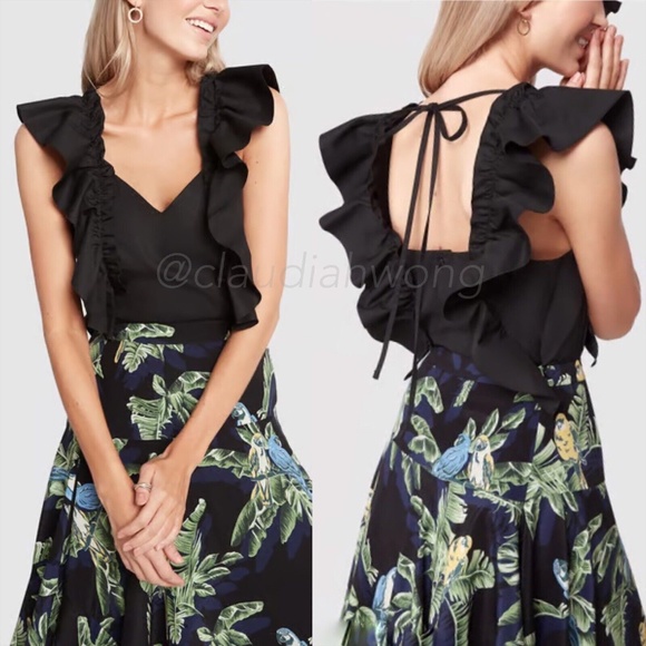 G. Label by Goop Amelia Flutter Sleeve Top in Black - Picture 1 of 12